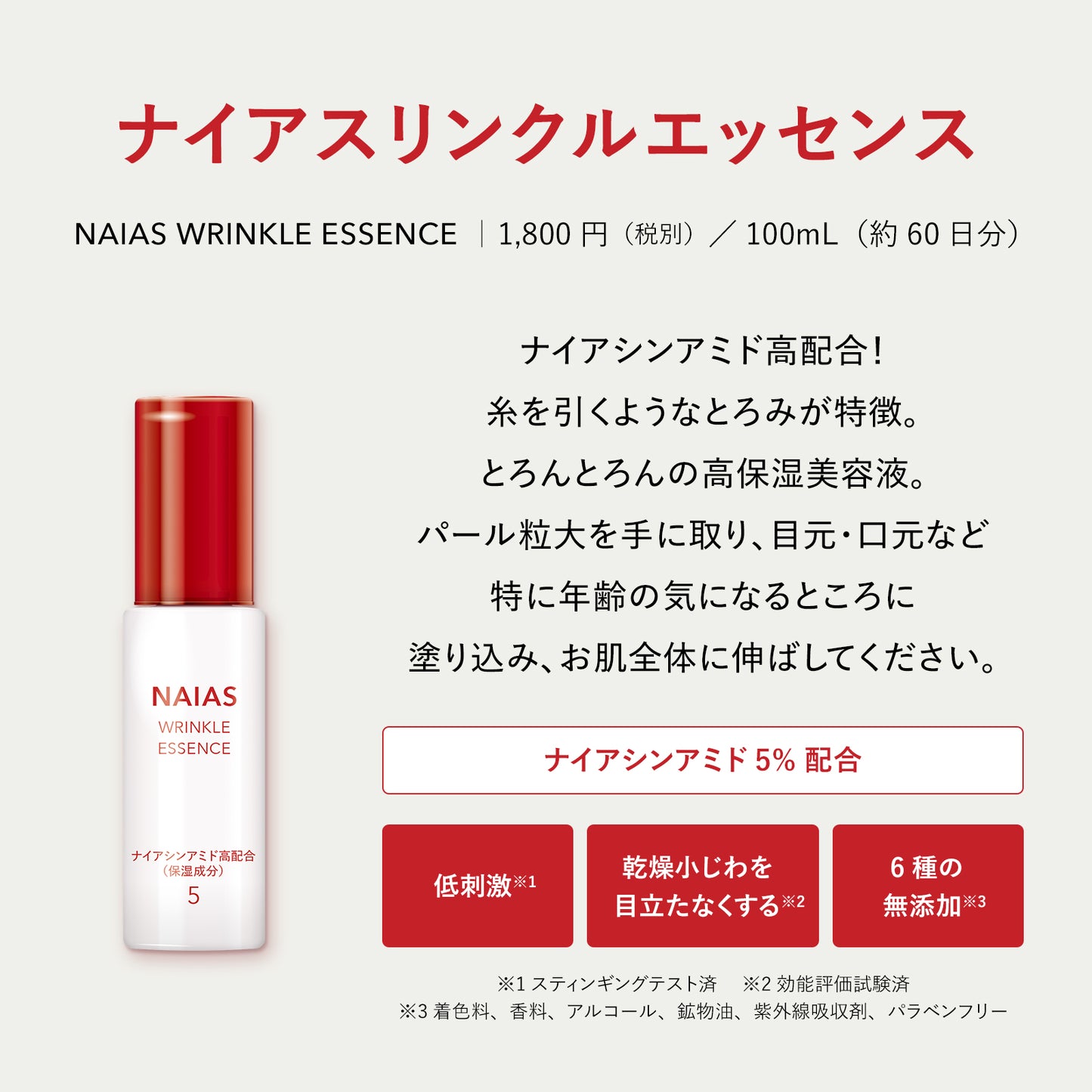 【小じわ・くすみケア】NAIAS リンクルエッセンス ナイアシンアミド5% 高濃度配合美容液 30mL 無添加・低刺激